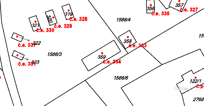 Voděrady 334, Frýdštejn na parcele st. 359 v KÚ Frýdštejn, Katastrální mapa
