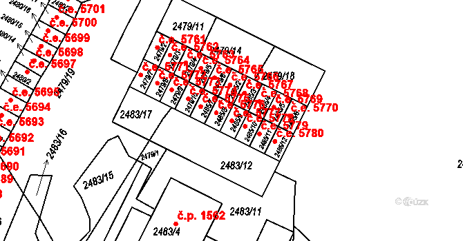 Kadaň 5777 na parcele st. 2485/9 v KÚ Kadaň, Katastrální mapa
