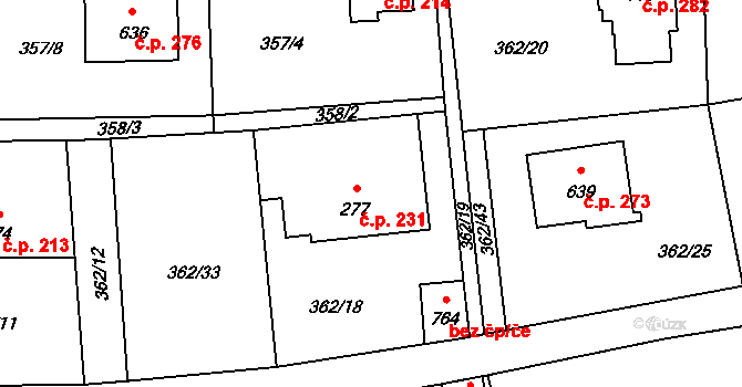 Chocerady 231 na parcele st. 277 v KÚ Chocerady, Katastrální mapa