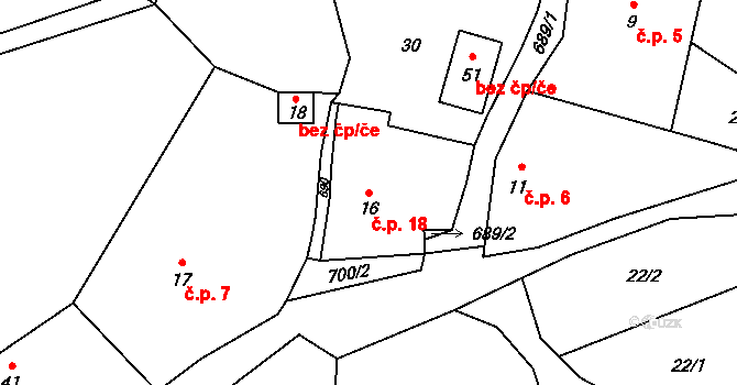 Sušetice 18, Sedlec-Prčice na parcele st. 16 v KÚ Sušetice, Katastrální mapa