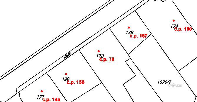 Prčice 76, Sedlec-Prčice na parcele st. 178 v KÚ Prčice, Katastrální mapa