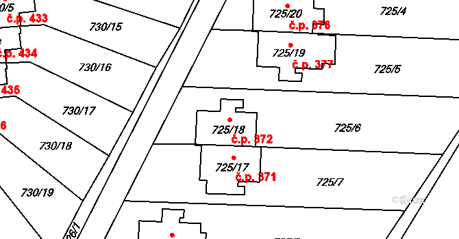 Výškovice 372, Ostrava na parcele st. 725/18 v KÚ Výškovice u Ostravy, Katastrální mapa