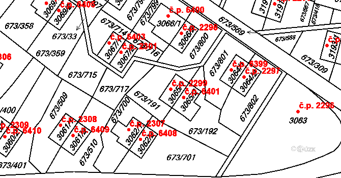 Zlín 2299 na parcele st. 3065/1 v KÚ Zlín, Katastrální mapa