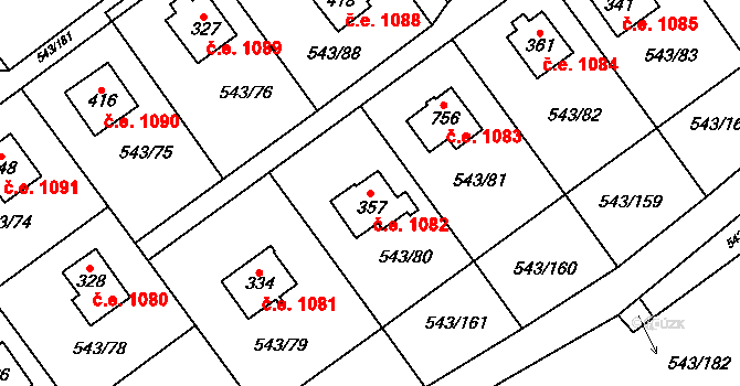 Ruprechtov 1082 na parcele st. 357 v KÚ Ruprechtov, Katastrální mapa
