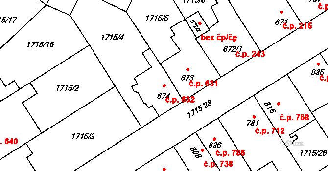 Kateřinky 632, Opava na parcele st. 674 v KÚ Kateřinky u Opavy, Katastrální mapa