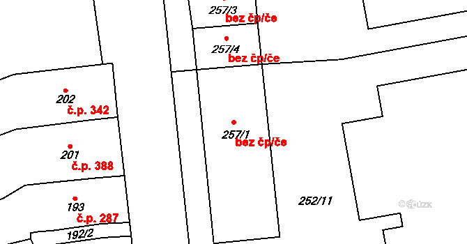 Brno 45596476 na parcele st. 257/1 v KÚ Horní Heršpice, Katastrální mapa