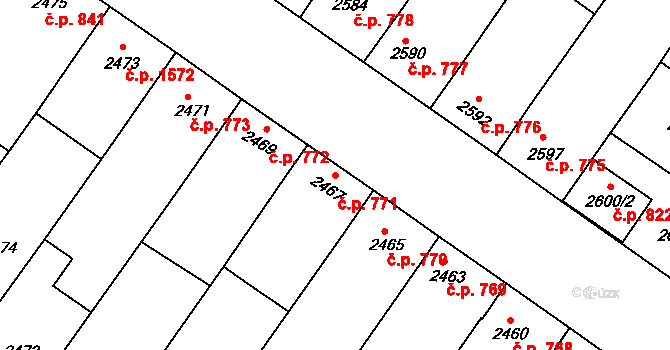 Hluk 771 na parcele st. 2467 v KÚ Hluk, Katastrální mapa