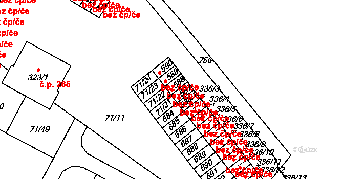 Bezno 48443476 na parcele st. 588 v KÚ Bezno, Katastrální mapa
