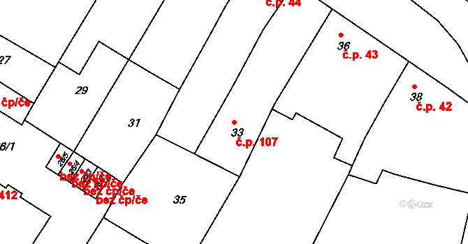 Otnice 107 na parcele st. 33 v KÚ Otnice, Katastrální mapa