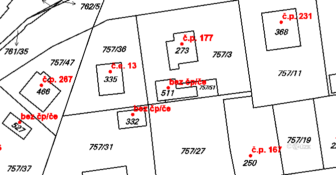 Košetice 50218476 na parcele st. 511 v KÚ Košetice, Katastrální mapa