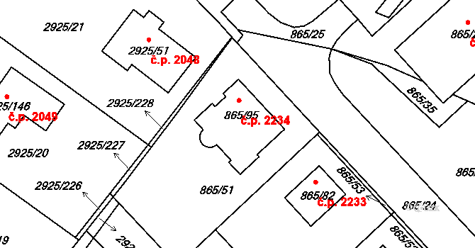 Pelhřimov 2234 na parcele st. 865/95 v KÚ Pelhřimov, Katastrální mapa