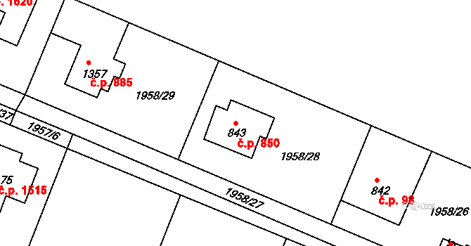 Milevsko 850 na parcele st. 843 v KÚ Milevsko, Katastrální mapa