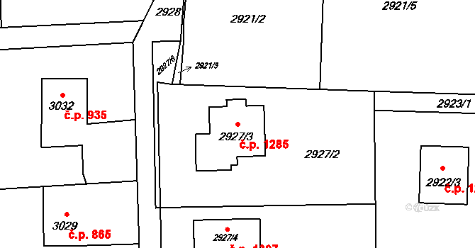 Horní Suchá 1285 na parcele st. 2927/3 v KÚ Horní Suchá, Katastrální mapa
