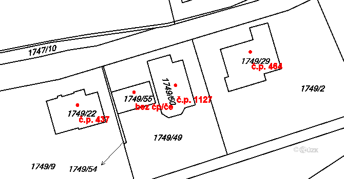 Jeseník 1127 na parcele st. 1749/50 v KÚ Jeseník, Katastrální mapa
