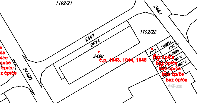 Beroun-Město 1043,1044,1045, Beroun na parcele st. 2498 v KÚ Beroun, Katastrální mapa