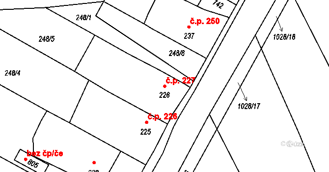 Nučice 227 na parcele st. 226 v KÚ Nučice u Rudné, Katastrální mapa
