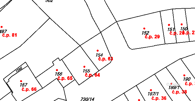 Broumov 63 na parcele st. 154 v KÚ Broumov, Katastrální mapa