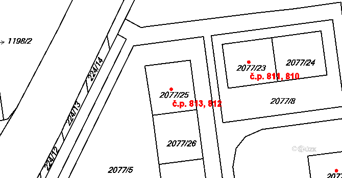 Třemošná 812,813 na parcele st. 2077/25 v KÚ Třemošná, Katastrální mapa