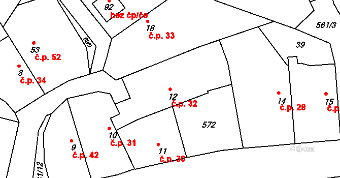 Spytovice 32, Zdechovice na parcele st. 12 v KÚ Spytovice, Katastrální mapa