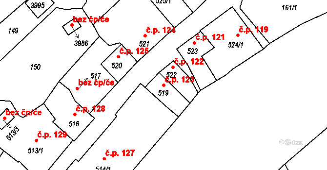 Plešivec 123, Český Krumlov na parcele st. 519 v KÚ Český Krumlov, Katastrální mapa