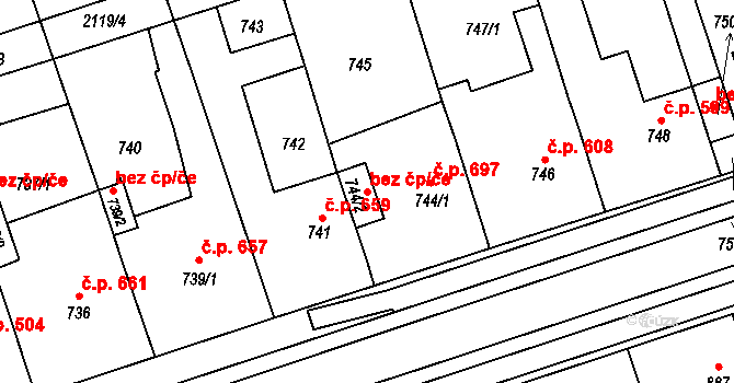 Lužice 88388476 na parcele st. 744/2 v KÚ Lužice u Hodonína, Katastrální mapa