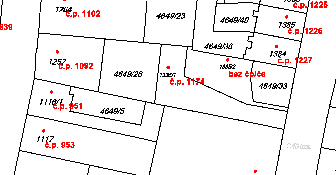 Žatec 1174 na parcele st. 1335/1 v KÚ Žatec, Katastrální mapa