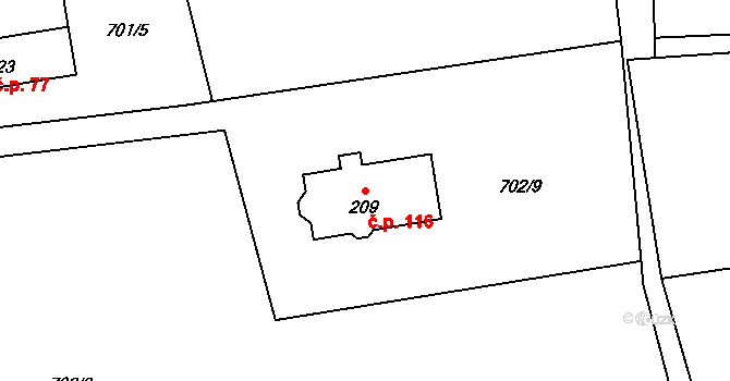 Lubník 116 na parcele st. 209 v KÚ Lubník, Katastrální mapa