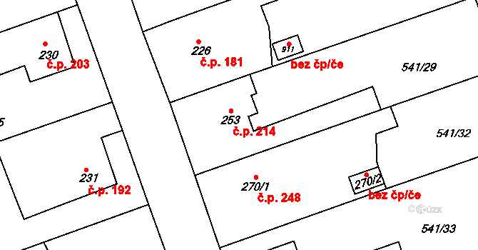 Šťáhlavy 214 na parcele st. 253 v KÚ Šťáhlavy, Katastrální mapa