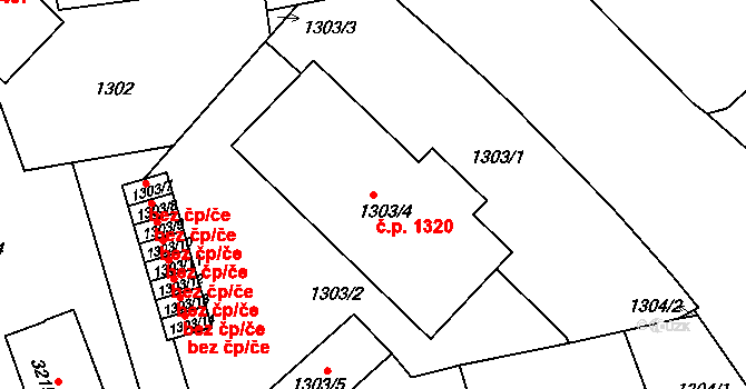 Rychnov nad Kněžnou 1320 na parcele st. 1303/4 v KÚ Rychnov nad Kněžnou, Katastrální mapa