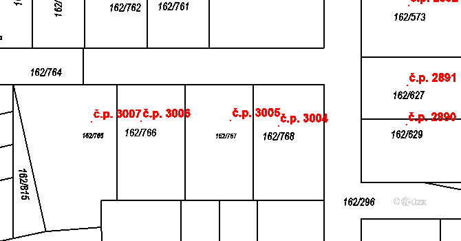 Stodůlky 3005, Praha na parcele st. 162/767 v KÚ Stodůlky, Katastrální mapa