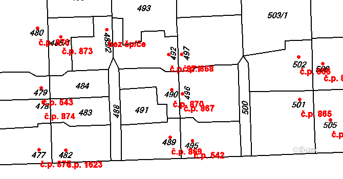 Pohořelice 870 na parcele st. 490 v KÚ Pohořelice nad Jihlavou, Katastrální mapa