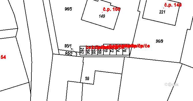 Svéradice 102790477 na parcele st. 266 v KÚ Svéradice, Katastrální mapa