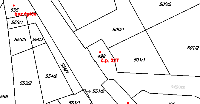 Zdounky 327 na parcele st. 498 v KÚ Zdounky, Katastrální mapa