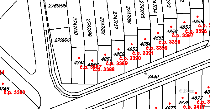 Kroměříž 3389 na parcele st. 4851 v KÚ Kroměříž, Katastrální mapa