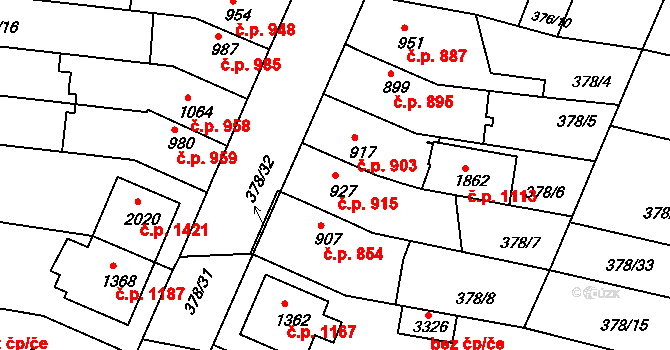 Bystřice pod Hostýnem 915 na parcele st. 927 v KÚ Bystřice pod Hostýnem, Katastrální mapa