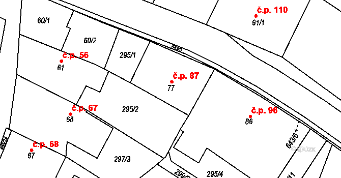 Hrochov 87, Lipová na parcele st. 77 v KÚ Hrochov, Katastrální mapa