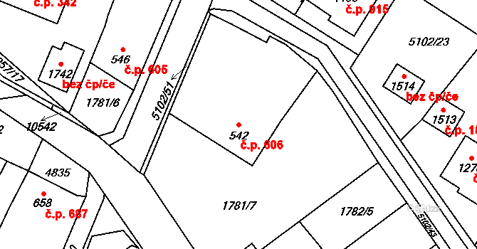 Hrušovany nad Jevišovkou 606 na parcele st. 542 v KÚ Hrušovany nad Jevišovkou, Katastrální mapa