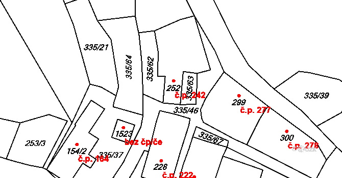 Vranov nad Dyjí 242 na parcele st. 252 v KÚ Vranov nad Dyjí, Katastrální mapa