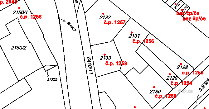 Znojmo 1258 na parcele st. 2133 v KÚ Znojmo-město, Katastrální mapa