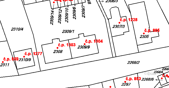 Slavíkovice 1304, Rousínov na parcele st. 2309/9 v KÚ Rousínov u Vyškova, Katastrální mapa