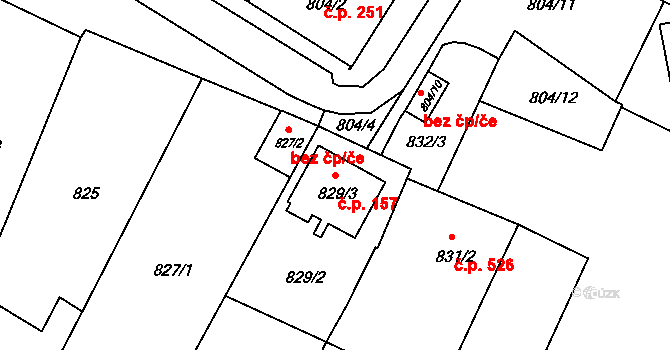 Dačice V 157, Dačice na parcele st. 829/3 v KÚ Dačice, Katastrální mapa