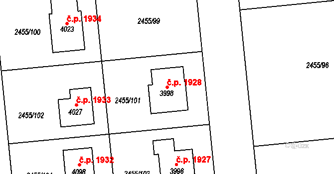 Choceň 1928 na parcele st. 3998 v KÚ Choceň, Katastrální mapa