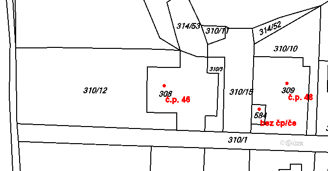 Klecánky 46, Klecany na parcele st. 308 v KÚ Klecany, Katastrální mapa