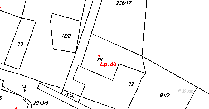 Kurojedy 40, Bor na parcele st. 39 v KÚ Kurojedy, Katastrální mapa