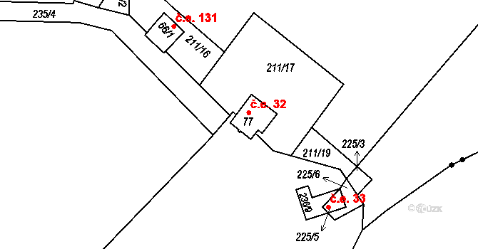 Krňovice 32, Třebechovice pod Orebem na parcele st. 77 v KÚ Krňovice, Katastrální mapa