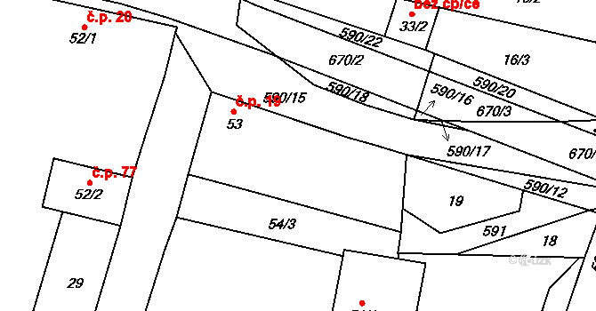 Bohušovice nad Ohří 19 na parcele st. 53 v KÚ Bohušovice nad Ohří, Katastrální mapa