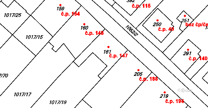 Křešice 147 na parcele st. 161 v KÚ Křešice u Litoměřic, Katastrální mapa