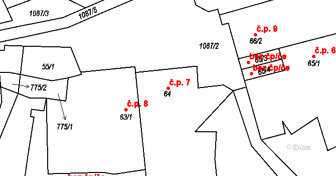 Dolní Řepčice 7, Liběšice na parcele st. 64 v KÚ Horní Nezly, Katastrální mapa