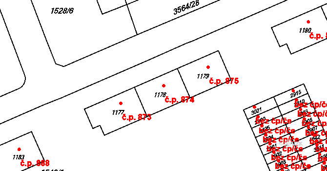 Rožnov pod Radhoštěm 874 na parcele st. 1178 v KÚ Rožnov pod Radhoštěm, Katastrální mapa