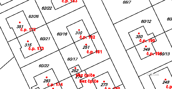 Kluk 181, Poděbrady na parcele st. 251 v KÚ Kluk, Katastrální mapa